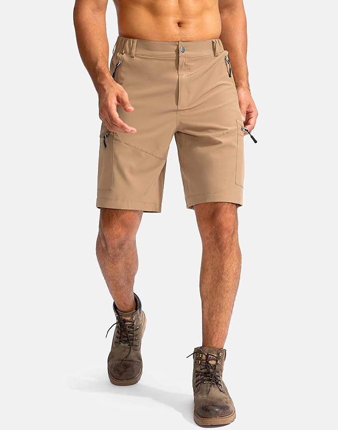 Pudolla Men's Hiking Cargo Shorts 9" Lightweight Outdoor Work Shorts for Men Travel Golf Camping Casual with 5 Zipper Pockets
