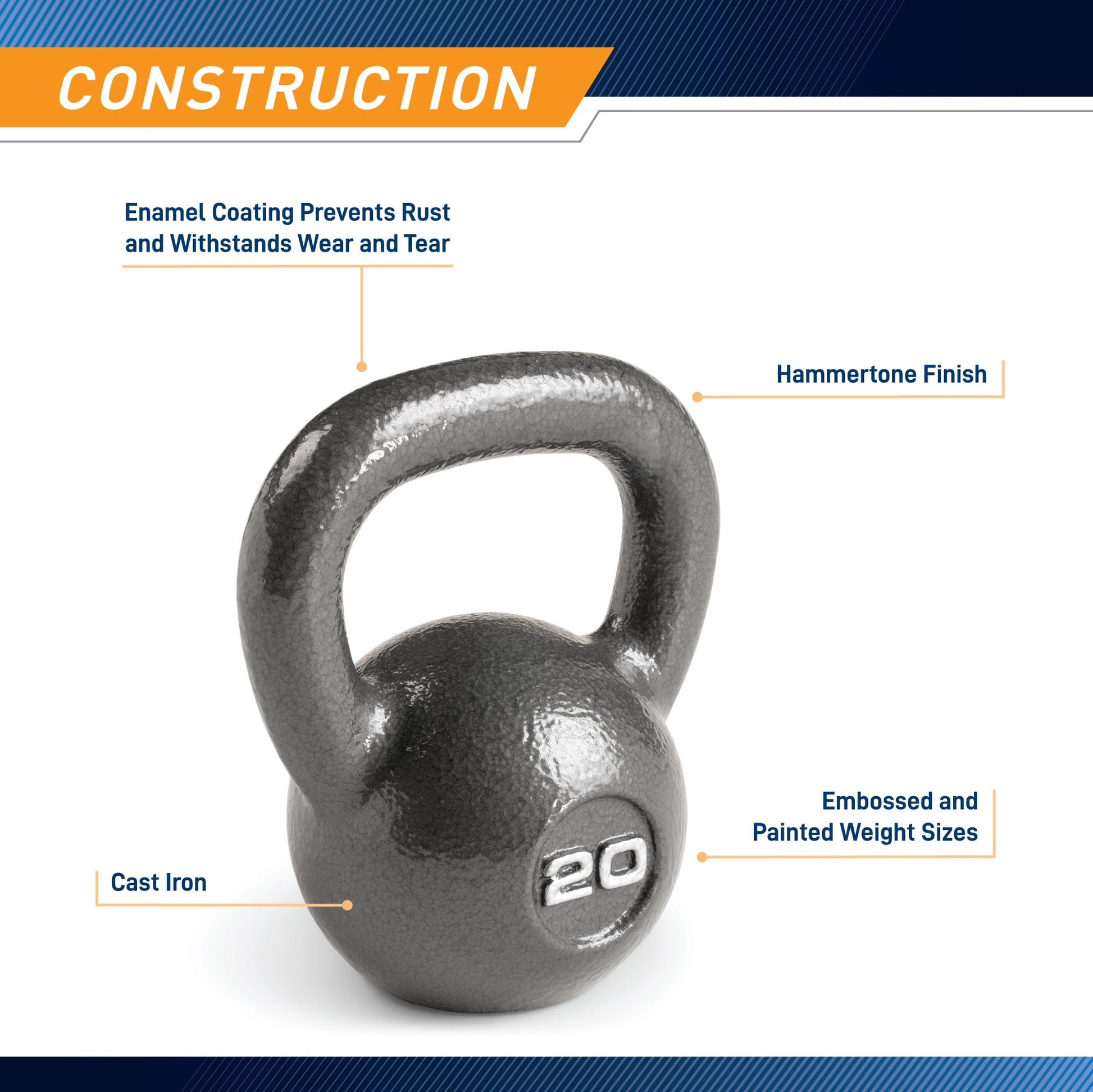 Marcy Hammertone Kettlebells, Ideal Workout Weights For Home Gym, Cast Iron, Black, 20lbs HKB-020