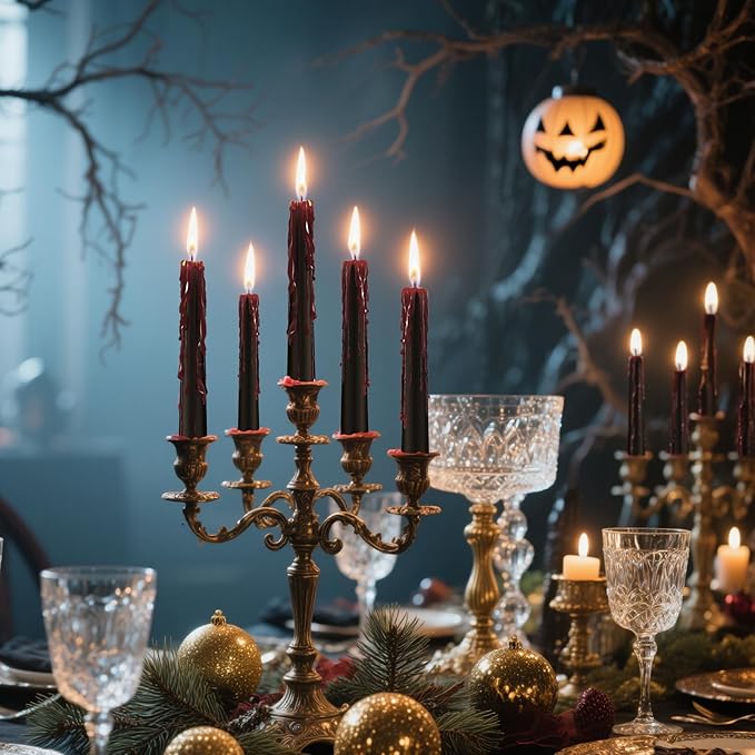 8 Pack Halloween Bleeding Candles, Black Vampire Tears Taper Candles Spooky Blood Drip Candles Set for Halloween Party Gothic Home Vampire Theme Rituals Decoration