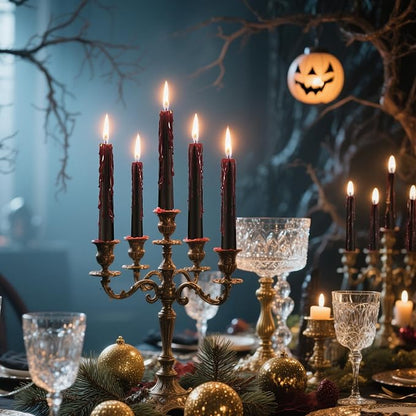 12 Pack Halloween Bleeding Candles, Black Vampire Tears Taper Candles Spooky Blood Drip Candles Set for Halloween Party Gothic Home Vampire Theme Rituals Decoration