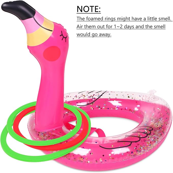 3 PCS Flamingo Inflatable Ring Toss Game - Pool Party Toys Supplies Luau Decorations