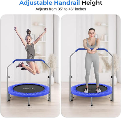 SereneLife 36/40" Foldable Mini Trampoline - Compact Fitness Trampoline for Kids Adults, Exercise Rebounder with Foam Handle, Indoor/Garden Workout Equipment, Max Load 150/220 lbs