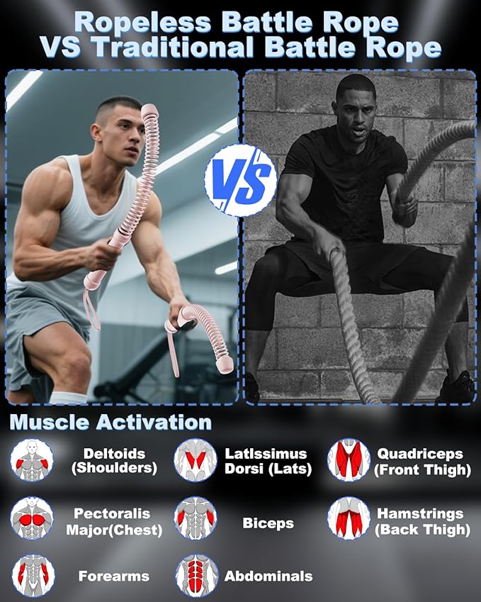 2PCS Weighted Ropeless Battle Ropes for Home Gym, Heavy Duty Arm Exerciser for Strength Training, Portable Battle Rope for Advanced Workouts and Core Muscle Building