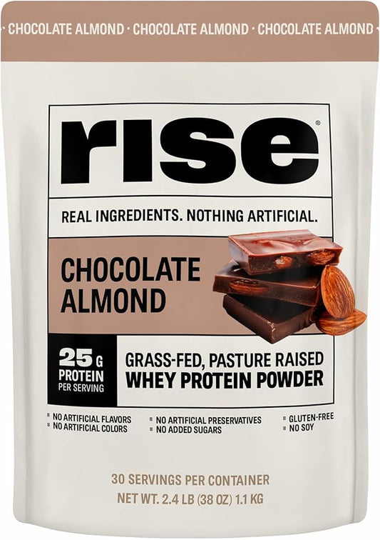 Rise Grass-Fed Whey Protein Powder - Chocolate Almond | 25g Protein No Artificial Flavors, Colors