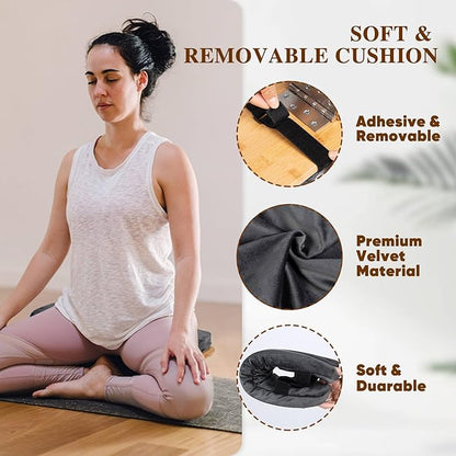 Meditation Bench with Cushion Foldable Ergonomic Bamboo Kneeling Stool Seiza Bench Wooden Meditation Stool Chair Zen Lotus Yoga Stool Floor Sitting Prayer Bench Removable Pillow