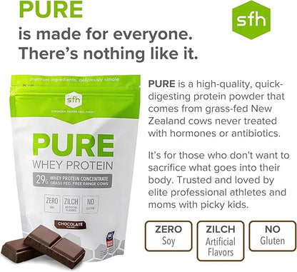 SFH Pure Whey Protein Powder (Chocolate) Best Tasting Grass Fed Whey | All Natural | Non-GMO, No Artificials, Soy Free, Gluten Free | (Chocolate, 31.6 Ounce (Pack of 1)