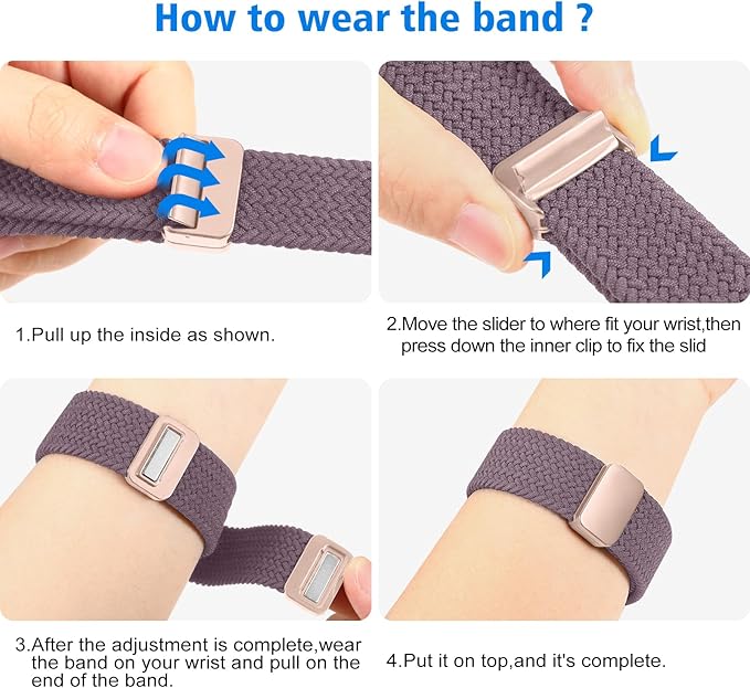 FINTIE Magnetic Braided Band Compatible with Garmin Vivoactive 5/6/Vivoactive 3, Garmin Venu/Venu Sq/Sq 2/Forerunner 55/165/645/245 Music, 20mm Stretchy Nylon Elastic Sport Strap (Smoke Violet)