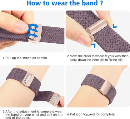 FINTIE Magnetic Braided Band Compatible with Garmin Vivoactive 5/6/Vivoactive 3, Garmin Venu/Venu Sq/Sq 2/Forerunner 55/165/645/245 Music, 20mm Stretchy Nylon Elastic Sport Strap (Smoke Violet)