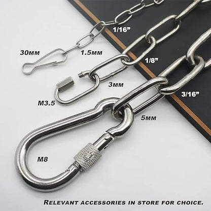 3/16 inch(5mm) Wire Diameter Stainless Steel Safety Chains 40 inch Long Link Rings Light Duty Coil Chain for Hanging Pulling Towing, 3/16"x 40" (2Pcs)