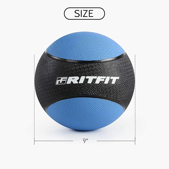 RitFit Weighted Medicine Ball - Non-Slip Rubber Shell & Dual Texture Grip - Workout Exercise Ball for Core Strength, Balance Training, Coordination Fitness - Multiple Weights & Colors