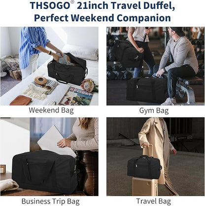21 inch Gym Bag for Men - 40L Travel Duffel Bag Sport Duffle Bags for Weekend Overnight with Bottom Support (Black）
