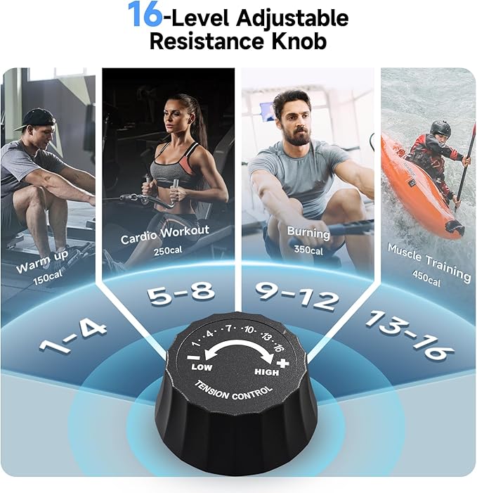 Rowing Machine for Home, 350 LB Capacity, 16-Level Silent Resistance, Magnetic Rowing Machines for Home Foldable, Full-Body Workout Compact Rowing Machine for Cardio & Strength with APP Support