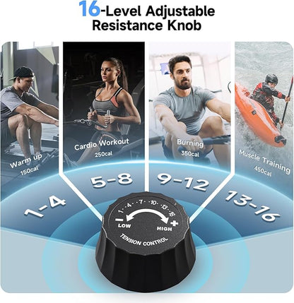 Rowing Machine for Home, 350 LB Capacity, 16-Level Silent Resistance, Magnetic Rowing Machines for Home Foldable, Full-Body Workout Compact Rowing Machine for Cardio & Strength with APP Support