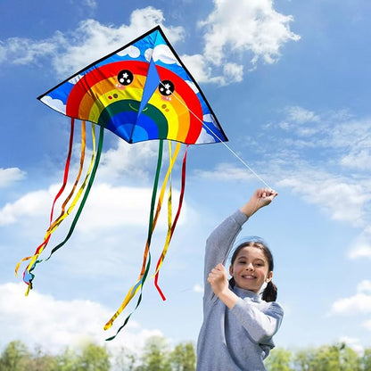 HONBO Large Delta Kite for Kids & Adults,Extremely Easy to Fly Kite for Beach Trip,String Line Included,with Colorful Tail,Perfect for Beginners