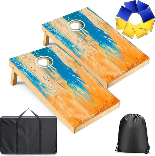 Cornhole Board Set, Regulation Size 4 x 2FT/3 x 2FT Solid Wood Corn Hole Game Set with 8 Bean