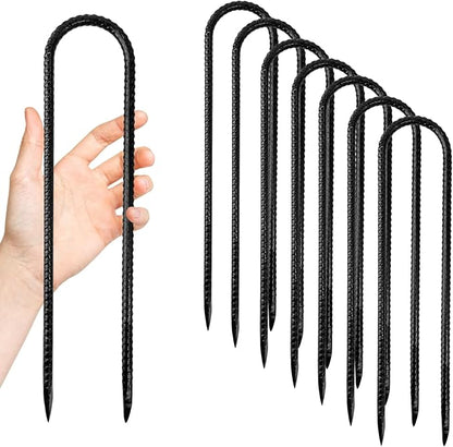 Anothera 8 Pack Heavy Duty Trampoline Stakes, 12 Inches Trampoline Anchors High Wind, Heavy Duty U Shaped Rebar Stakes for Trampoline, Tents, Inflatables, Fences, Outdoor Decoration