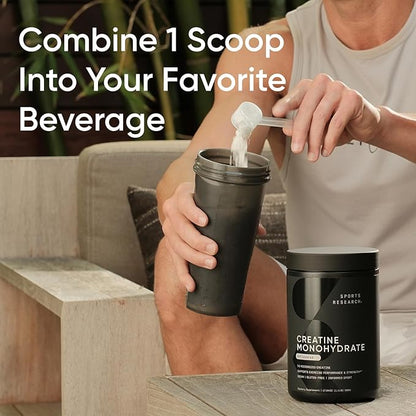 Sports Research Creatine Monohydrate - Gain Lean Muscle, Improve Performance and Strength and Support Workout Recovery - 5 g Micronized Creatine - 10.58 oz