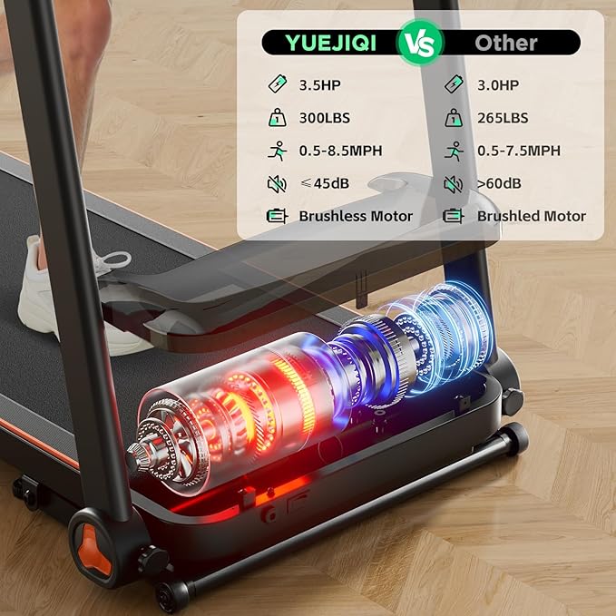 Treadmill with 0-15% Auto Incline, 3.5HP Quiet Brushless Foldable Treadmills for Home, Small Space Portable Running Walking Machine, 300 Lbs Capacity with Bluetooth APP & Pulse Monitor