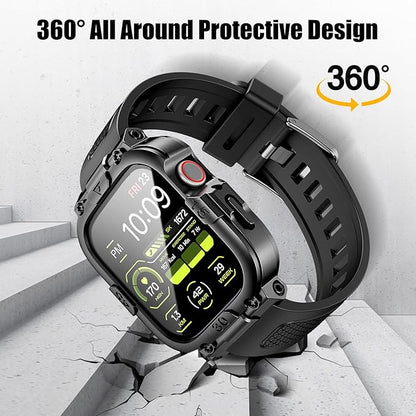 Dsytom Waterproof Case with Band Compatible for Apple Watch Band 46mm 45mm 44mm 42mm(S11/10) 41mm 40mm for Men,Rugged Smartwatch Strap with Built-in Tempered Glass Screen Protector for iWatch Series 11/10/9/8/7/6/5/4/SE