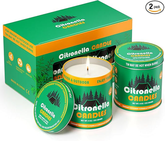 Citronella Outdoor Candles Set | 2-Pack 510g 80H Long-Lasting Burn Time | Natural Soy Wax Jar Tin