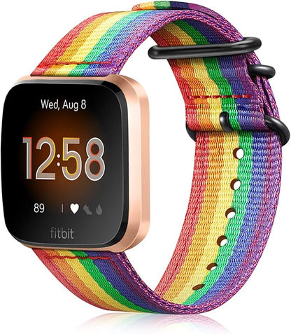 FINTIE Bands Compatible with Fitbit Versa 2/1 / Lite Edition, Soft Nylon Replacement Strap Wristband Accessories (Colorful)