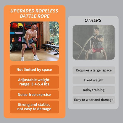 Upgraded Ropeless Battle Ropes for Home Gym, Four Adjustable Weight Levels, Weighted Workout Ropes for HIIT, Cardio and Strength Training Fitness Equipment