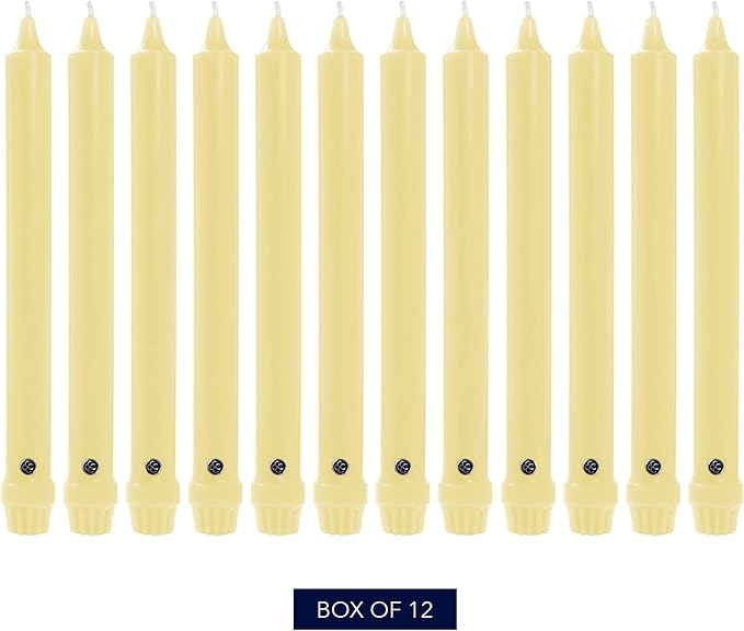 Colonial Candle Unscented Taper Candle, Classic Collection, Limoncello, 8 in, Pack of 12 - Up to 6 Hours Burn