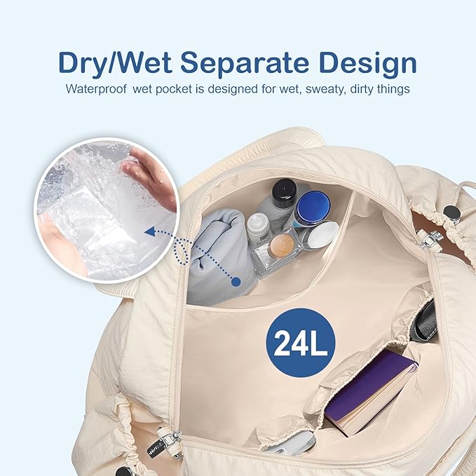 TOPDesign Travel Duffel Bag for Women, Puffer Gym Bag Sports Tote with Wet Pocket, Carry On Weekender with Luggage Sleeve (Checkerboard)