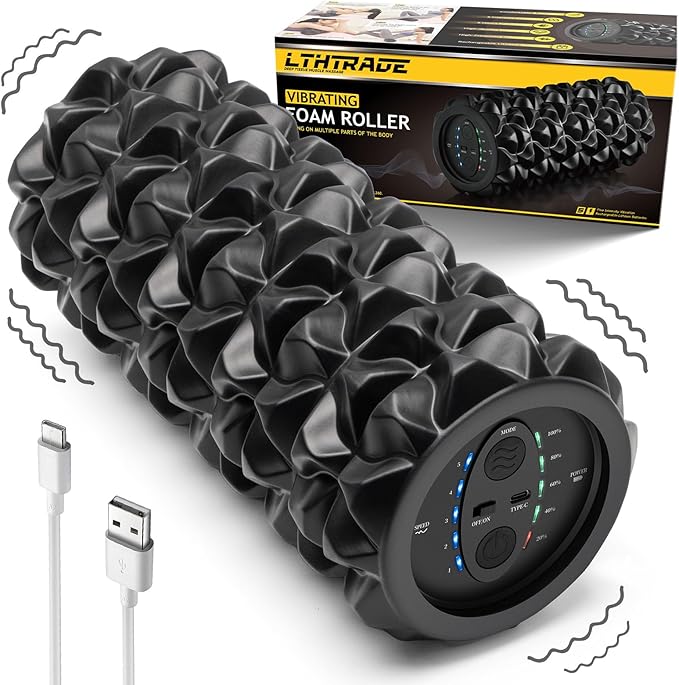 Vibrating Foam Roller, High Density Massage Muscle Roller Back Roller Foam for Back Pain Relief & Muscle Recovery and Physical Therapy, 5-Speed Rechargeable Exercise Roller, 2 Modes