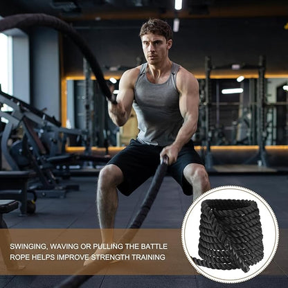 MECCANIXITY Battle Rope 40ft x 1.5 Inch Polyester Workout Rope Heavy Fitness Exercise Rope for Strength Training Home Gym Muscle Building, Black