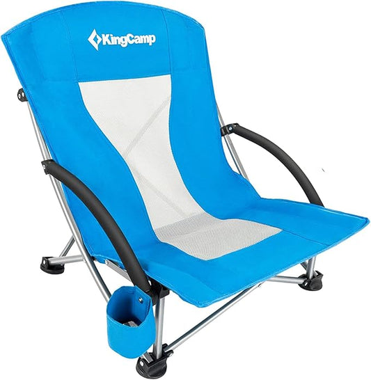 KingCamp Low Beach Chairs, Portable Folding Chair for Adults Extra Wide Ergonomic High Back Seat