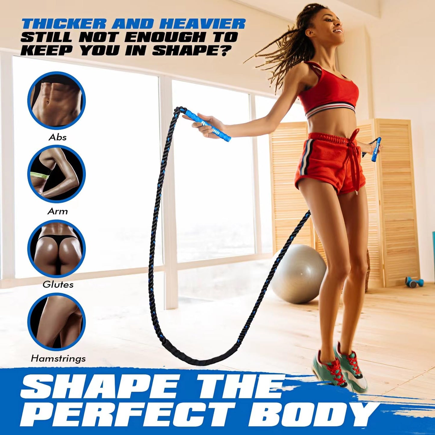 Ayombo Jump Rope, Weighted Jump Rope for Fitness, 1 lb Heavy Jump Ropes for Men Women, Battle