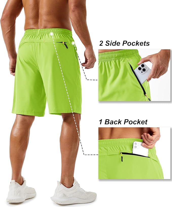TACVASEN Men's Running Athletic Shorts 9" Quick Dry Workout Gym Shorts Lightweight Summer Shorts 3 Zipper Pockets