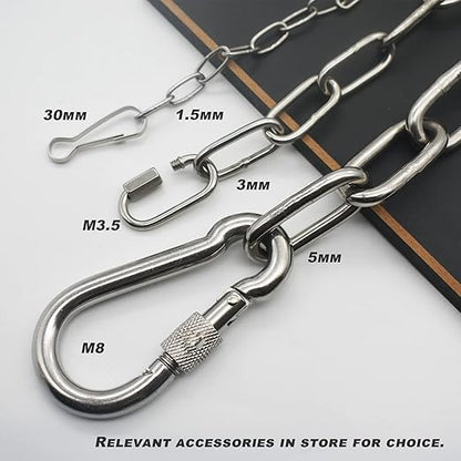 1/16 inch(1.5mm) Wire Diameter Stainless Steel Safety Chains 40 inch Long Link Rings Light Duty Coil Chain for Hanging Pulling Towing, 1/16"x 40" (2Pcs)