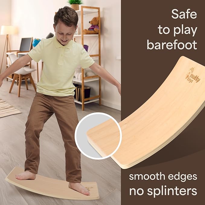 NUTTY TOYS Montessori Wooden Wobble Board for Kids & Adults -100% Natural Wood Balance Board Toddler Balancing Toy Unique Boy & Girl Open Ended Toy Best Christmas Stocking Stuffer Gifts Idea 2025