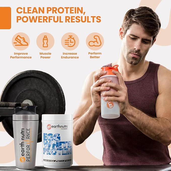 EarthNutri - Egg White Protein Powder Supplement for Pre, Intra or Post Workout, 26g of Protein Per Serving, Supports Muscle Strength & Recovery, No Artificial Additives - Cookies 20 Servings (640g)