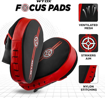 WYOX Curved Focus Mitts for Boxing & MMA | Durable PU Leather Punching Pads with Adjustable Strap | Ideal for Muay Thai, Kickboxing, Martial Arts Training – Hand Target Strike Shield for Men & Women