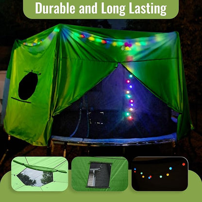 Gardenature 10FT/12FT/14FT Trampoline Tent(Tent Only), Fit Round Trampolines, Shade Cover with LED Light, Outdoor Trampolien Accessories, Anti-Tear