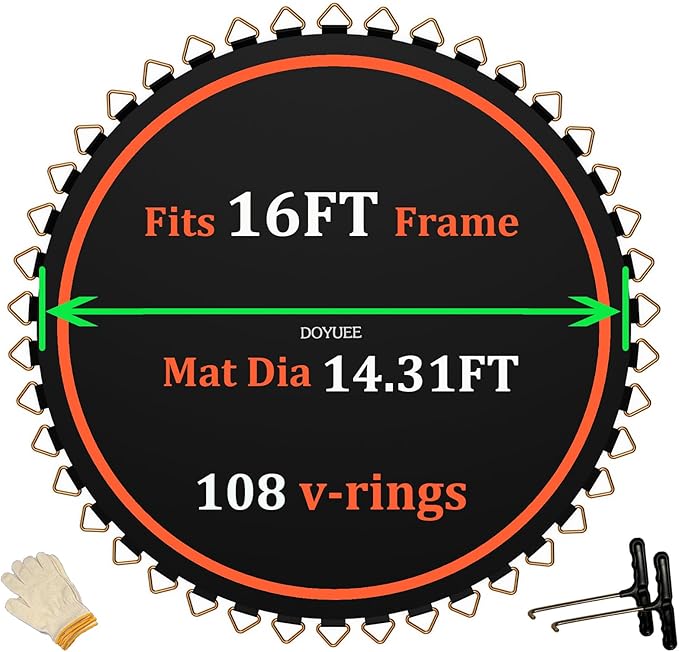 Trampoline Mat Replacement-Fits 16FT Frame with 108 Rings Fits 6.5-7.0" Springs-Mat Diameter 14.3ft (172inch), Not Include Spring and Frame