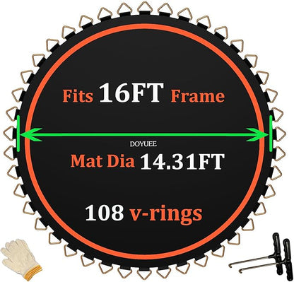 Trampoline Mat Replacement-Fits 16FT Frame with 108 Rings Fits 6.5-7.0" Springs-Mat Diameter 14.3ft (172inch), Not Include Spring and Frame