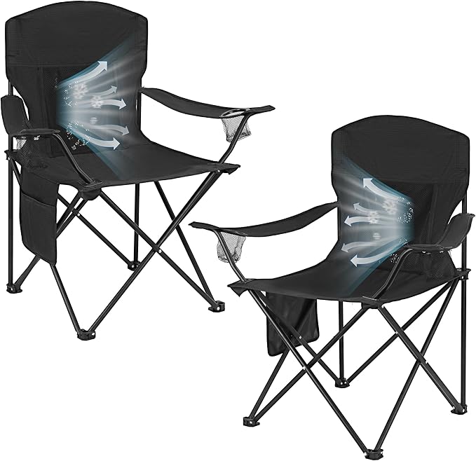 2 Pack Camping Chairs with Fan, Lightweight Camp Chair 300LBS Portable Foldable Chairs for Adults & Teens, Compact with Carry Bag for Camping, Beach, Picnics, Outdoor