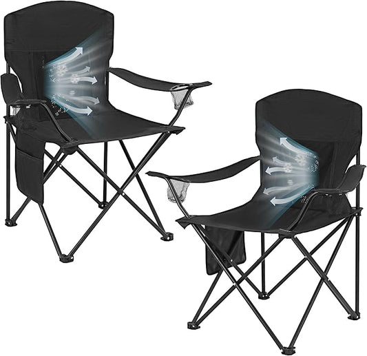 2 Pack Camping Chairs with Fan, Lightweight Camp Chair 300LBS Portable Foldable Chairs for Adults & Teens, Compact with Carry Bag for Camping, Beach, Picnics, Outdoor