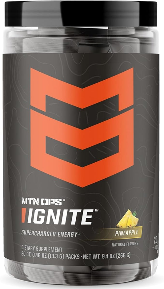 MTN OPS Ignite Trail Packs Energy Drink Powder, Gluten Free Nootropic Supplement Drink Mix, L