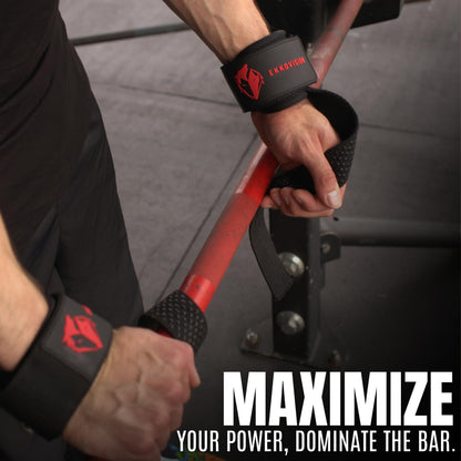 Ekkovision Weight Lifting Straps, Cuffed D Ring, Phase 3 Logo, Black