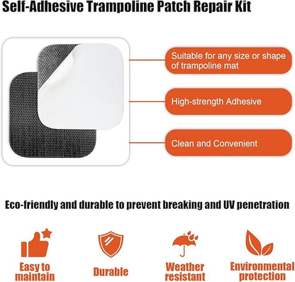 4pcs Self-Adhesive Trampoline Patch Mat Repair Kit, Square Patches Accessories for Holes or Tears in Trampoline Mats Heavy Duty