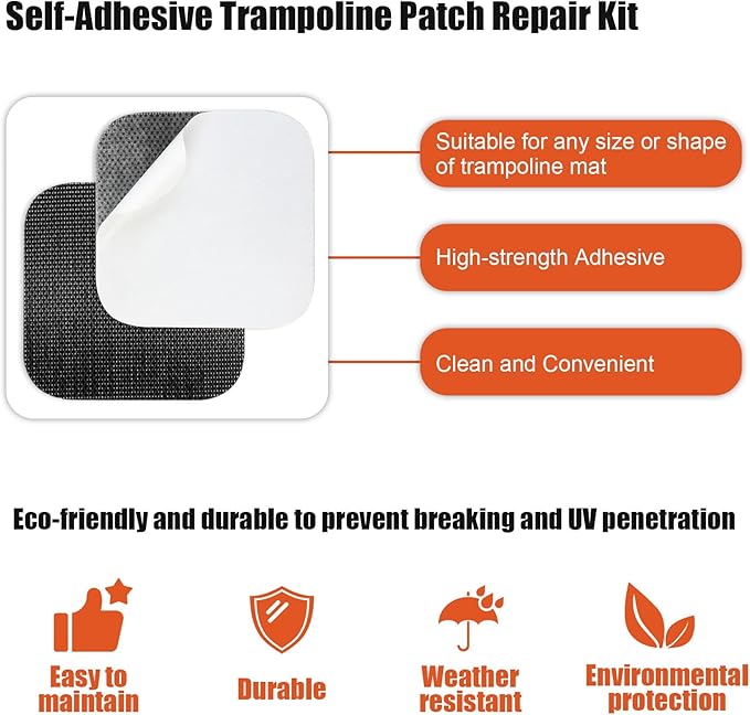 Self-Adhesive Trampoline Patch Repair Kit - 4 Square Patches