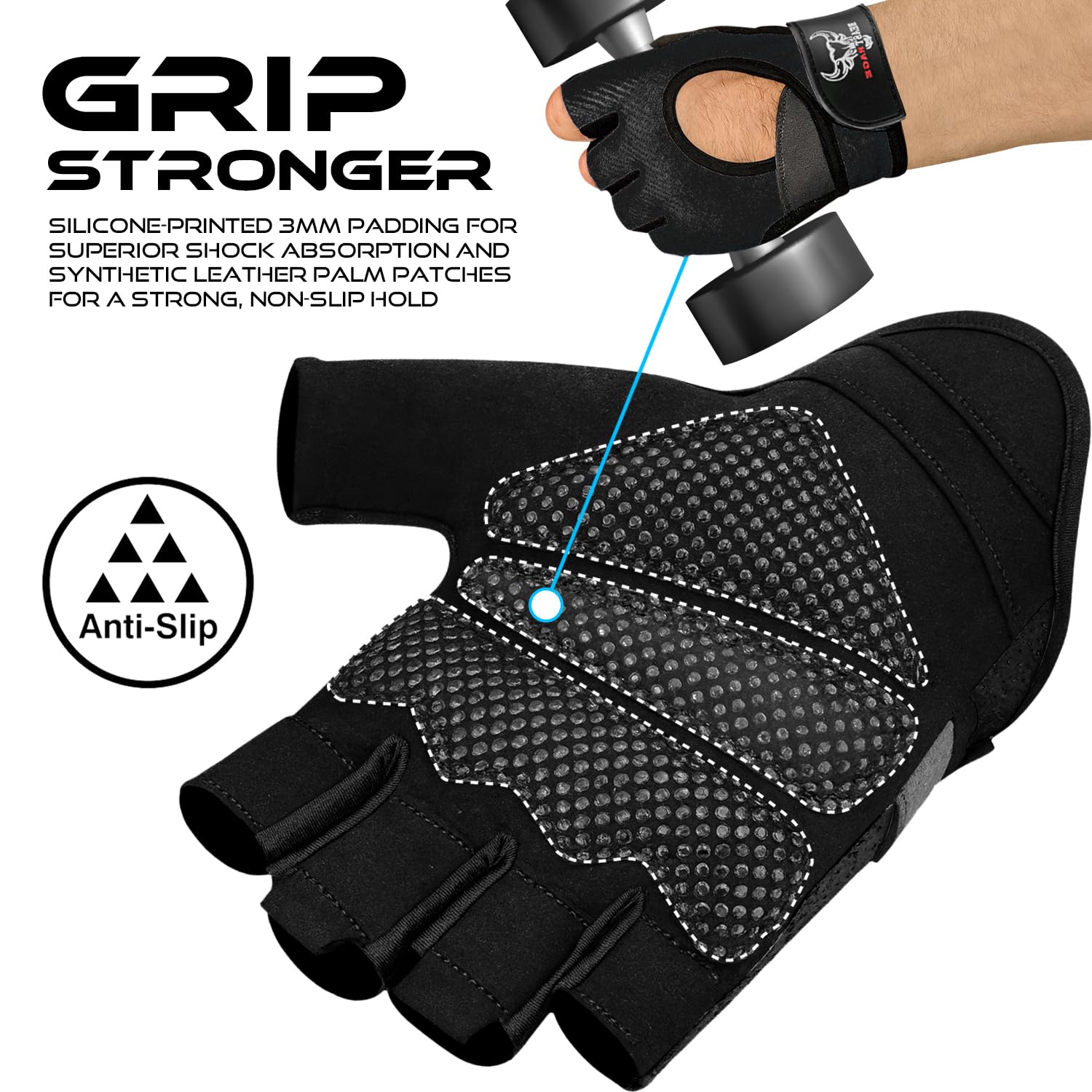 BEAST RAGE Workout Gloves for Men and Women, Fingerless Weight Lifting Gloves with Palm Protection