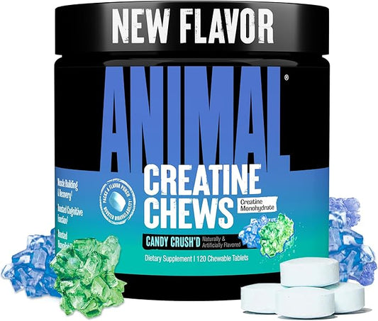 Animal Creatine Chews – Enhanced Creatine Monohydrate Chewable Tablets with AstraGin & Sea Salt, Max Absorption Pre Post-Workout, Lean Muscle Growth, Strength & Recovery, New Flavor Candy Crush’d