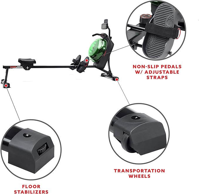 Sunny Health & Fitness Elite Water Rowing Machine with High Dynamic Resistance Vertical Tank, Low-Impact Full-Body Workout and Optional Free SunnyFit App Connectivity