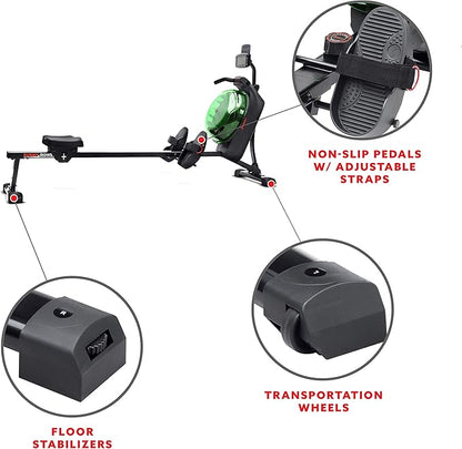 Sunny Health & Fitness Elite Water Rowing Machine with High Dynamic Resistance Vertical Tank, Low-Impact Full-Body Workout and Optional Free SunnyFit App Connectivity